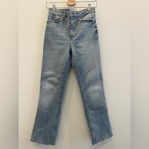 Zara Womens Sz 4 Button Fly Light Wash Raw Hem Straight High Rise Denim Jeans